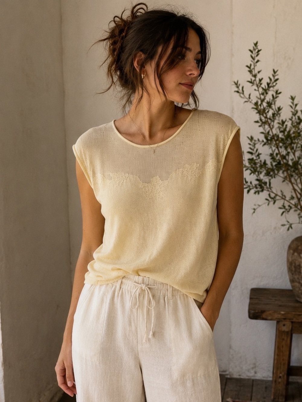 Vintage Silk Sleeveless Knit Top Quiet Luxury Minimalist Elevated Basic 18” PTP